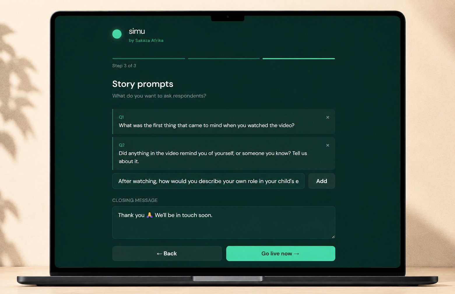 Simu screenshot - story prompts