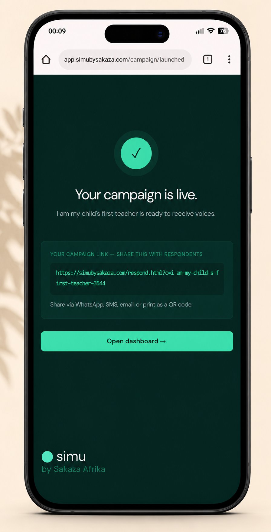 Simu screenshot - campaign live