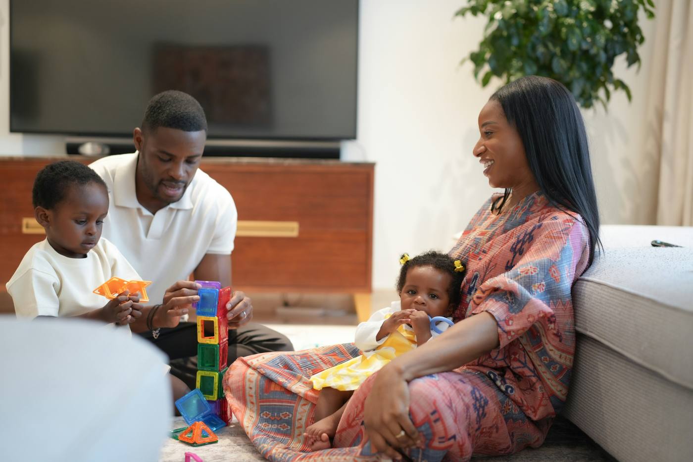 Family learning together at home